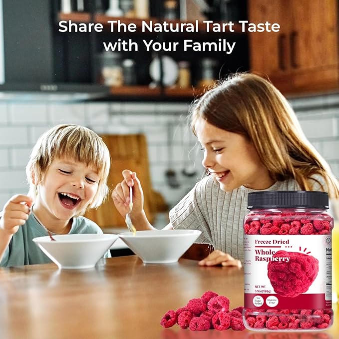 Freeze Dried Whole Raspberries 3.53oz (100g) – 100% Natural No Sugar Added | Crunchy Whole Berry Snack for Baking Yogurt &amp Smoothies | Large Resealable Jar