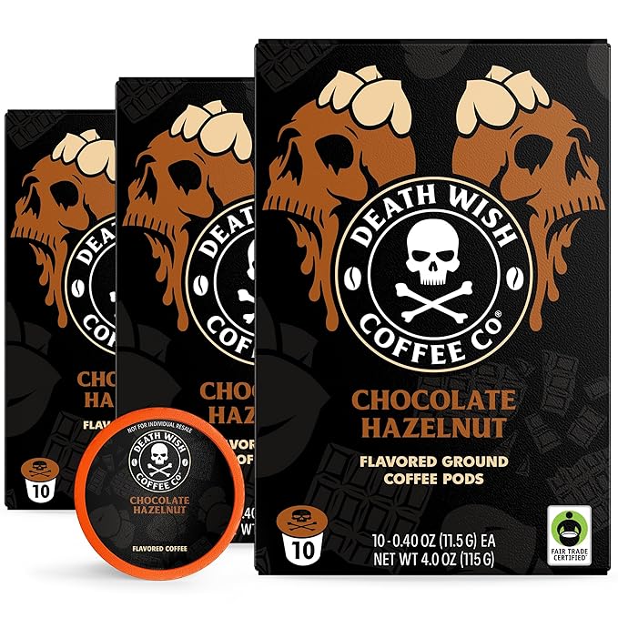Death Wish Coffee Chocolate Hazelnut Single-Serve Pods USDA Organic and Fair Trade 30 Count