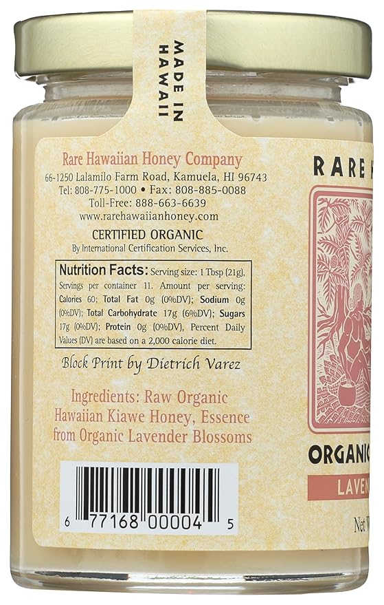 RARE HAWAIIAN Organic Kiawe Honey with Lavender 8 OZ