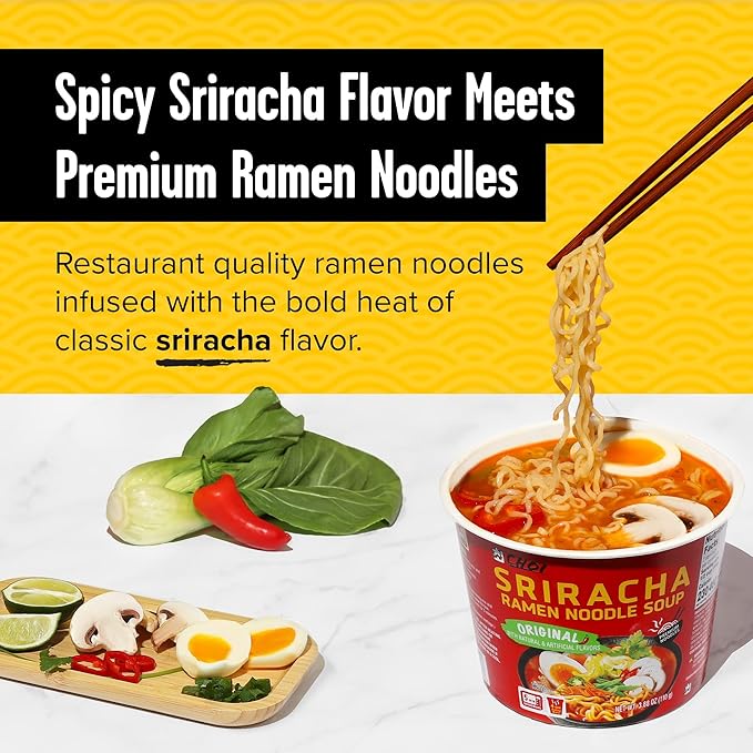 CHOI Sriracha Ramen Noodle Soup Original - Microwavable Bowl 3.8 oz. (110g) 6-Pack