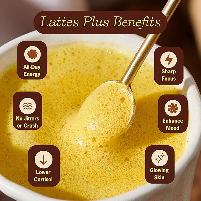 Clevr Turmeric Powder Golden Milk Instant Latte Mix Superfood Powder with Oat Milk Lions Mane Reishi Mushroom Organic Spices Coconut Cream Ashwagandha Serve Hot or Iced (14 Lattes)