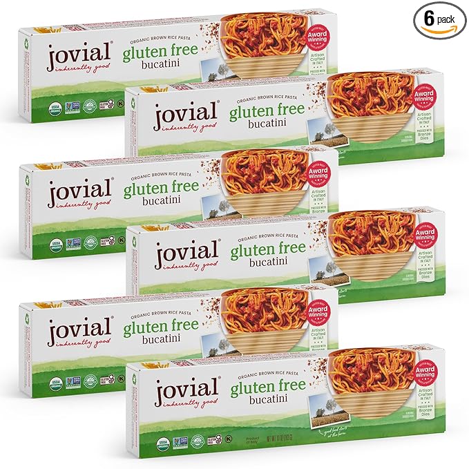 Jovial Organic Brown Rice Bucatini Pasta - Gluten Free Whole Grain Bucatini Dairy Free Made with 2 Ingredients Non GMO Artisan Crafted in Italy - 10 Oz (6 Pack)