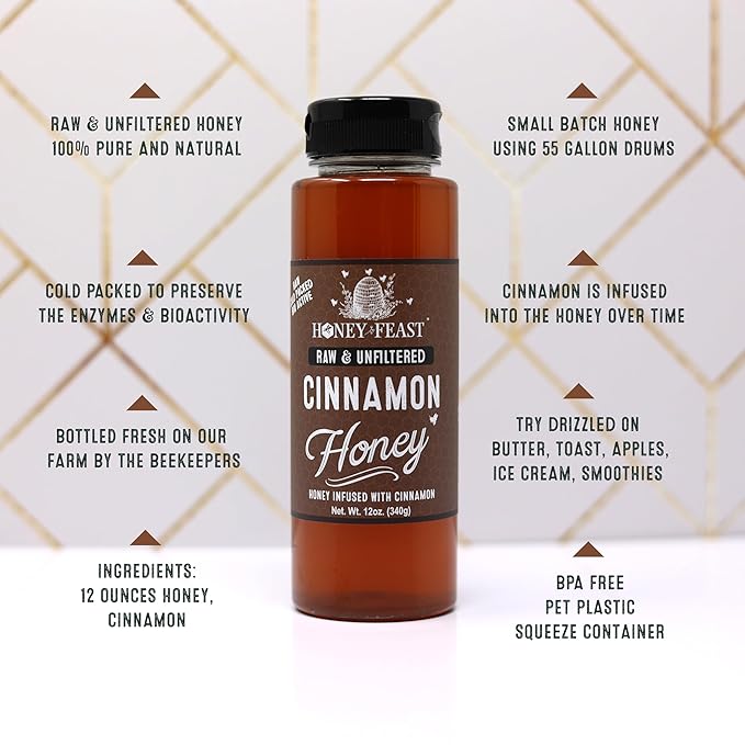 HONEY FEAST Coffee Lovers Honey Trio – Includes 12oz Cinnamon Vanilla and Wildflower Honey – Perfect for Coffee Tea Drizzling &amp Gourmet Gifting