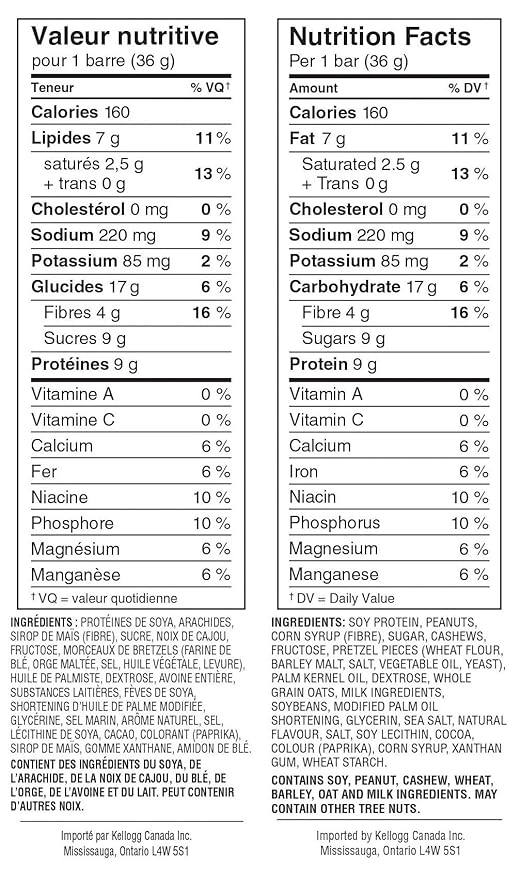 Kellogg's Special K Protein Bars Cashew Caramel Pretzel 4ct 144g/5.1 oz (Imported from Canada)