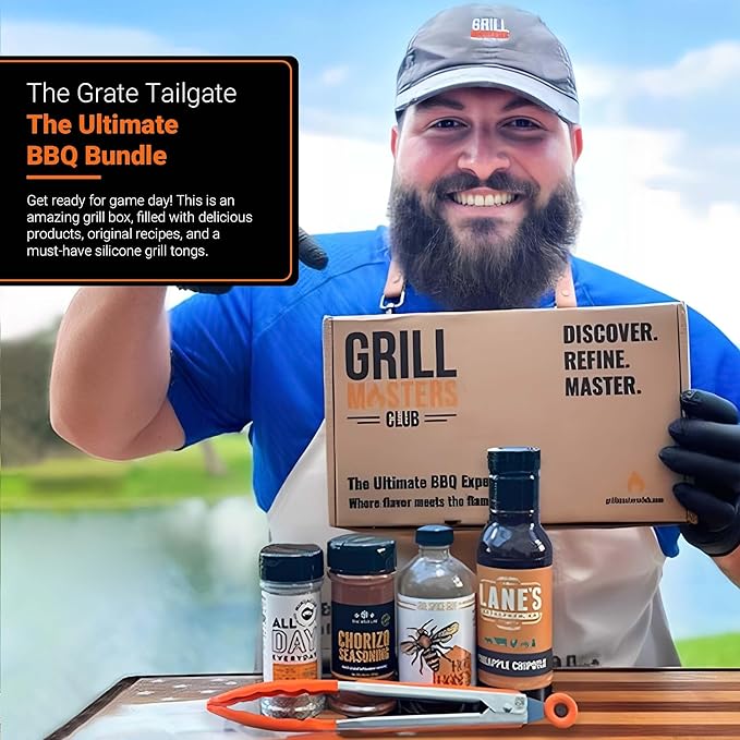 Grill Masters Club The Grate Tailgate BBQ Box | Premium BBQ Spices Sauces and Seasoning for the Ultimate Grill Master | Essential for Cooking Grilling and Smoking | Perfect Grill Gift for Men &amp