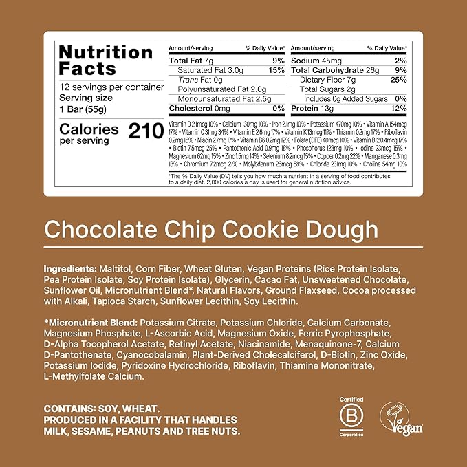 Huel Complete Nutrition Vegan Protein Bars | Cookie Dough | 13g Protein | 27 Vitamins &amp Minerals 2g Sugar Non-GMO 100% Plant Based Snack | 12 Pack