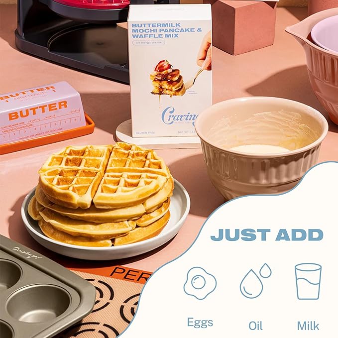 Cravings by Chrissy Teigen Pancake and Waffle Mix Gluten free Buttermilk Mochi Pancake &amp Waffle Mix 3 Ingredients Mix Makes 18 Pancakes 14.2 oz (Pack of 6)