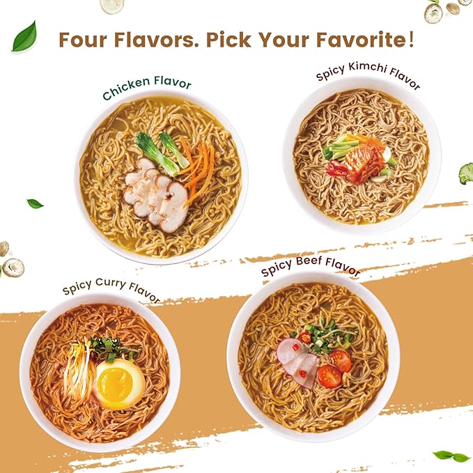 Hethstia High Protein (26g) Ramen Cup Noodles 6 Count Plant-Based Vegan Noodle Variety Pack - Chicken Spicy Beef Kimchi Curry | Non-Fried Low Sugar Low Fat | Ready to Eat Healthy Asian Meal