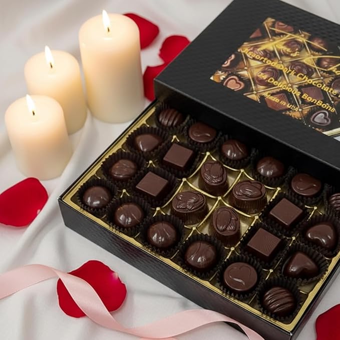 Assorted Dark Chocolate Bon Bons – 24 Piece Dark Chocolate Candy Box – Nut &amp Fruit Filled Chocolates – 280g