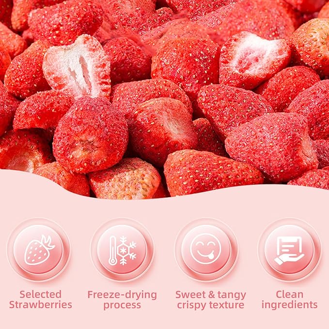 8.82 Oz Freeze Dried Strawberries Crispy Freeze-Dried Whole Strawberries Intense Sweet &amp Tart Flavor Natural Crispy Fruit Snack Dehydrated Fruit Dried Fruit Snack for Baking Yogurt