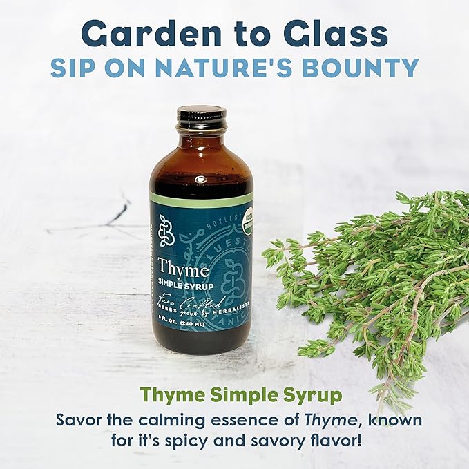 Bluestem Botanicals Organic Thyme Simple Syrup 8 oz Cocktail and Mocktail Mixer for Drinks Non-Alcoholic