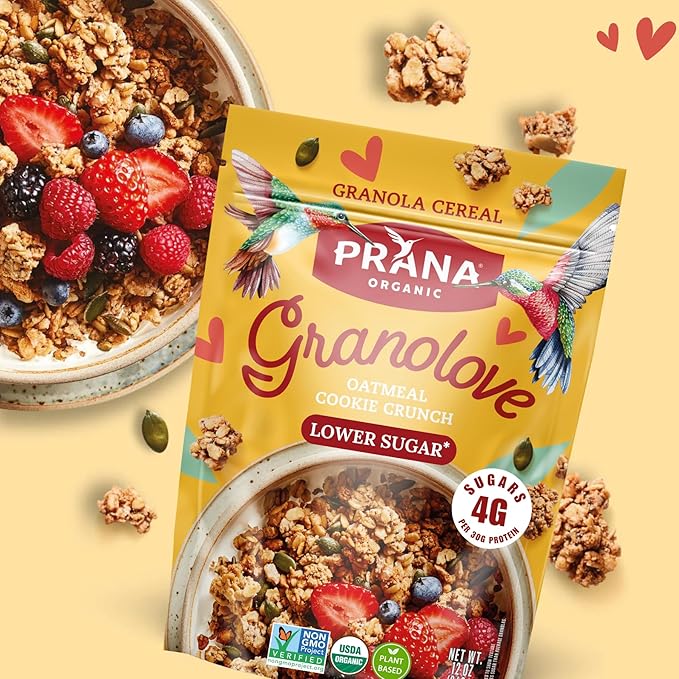 Prana Granolove - Oatmeal Cookie Crunch Organic Granola Cereal | Rich in Fiber &amp Protein Vegan Non-GMO Kosher and Low-Sugar - 12 oz Bags - 4 Pack