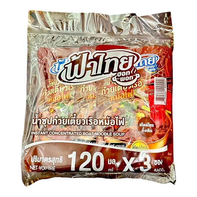 AquaNation Listing For Fa Thai Concentrated Boat Noodle Soup Base – Authentic Thai Hot Pot &amp Noodle Broth – Rich Savory Seasoning Concentrate 120 ml – Product of Thailand (Pack of 3 Instant Conce