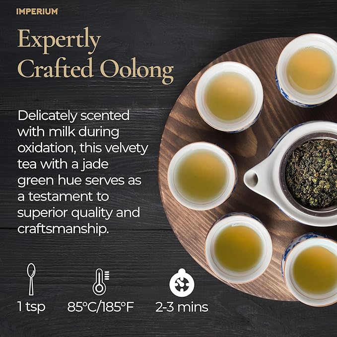 Imperium Milk Oolong Tea Loose Leaf (4oz) Hand-Picked Premium Chinese Oolong Brews 100 Cups Natural Beverage for Everyday Serenity Velvety Smoothness and Creamy Undertones Transcendent Taste