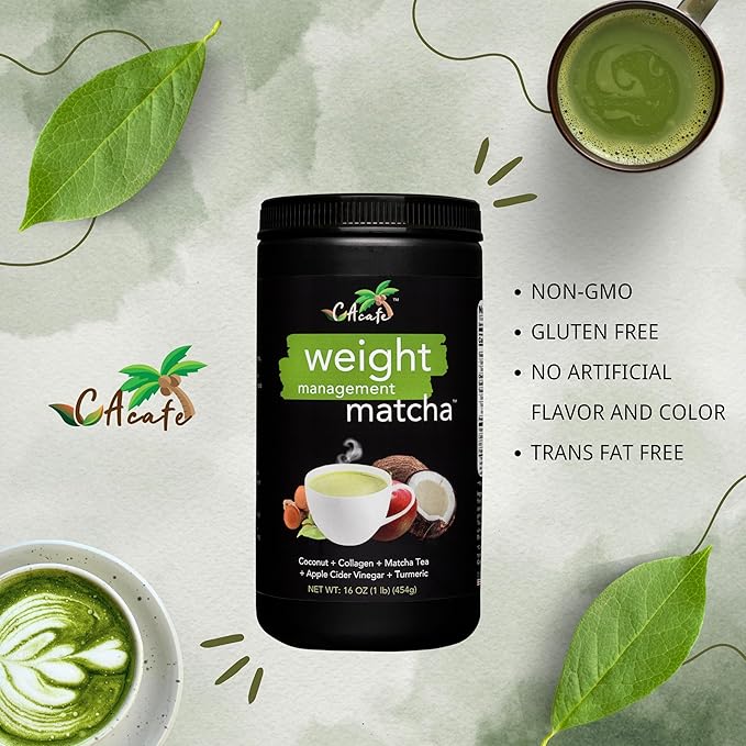 CAcafe Apple Cider Vinegar Turmeric Matcha Tea | 9g Protein | Ultimate Superfoods Blend of ACV Turmeric Collagen Coconut and Japanese Matcha Tea | Hot or Cold Instant Mix | Non-GMO (2-Pack)