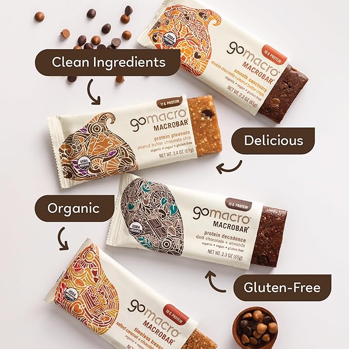 GoMacro MacroBar Organic Vegan Protein Bars - FODMAP Friendly Variety Pack (2.0-2.3 Ounce Bars 12 Count)