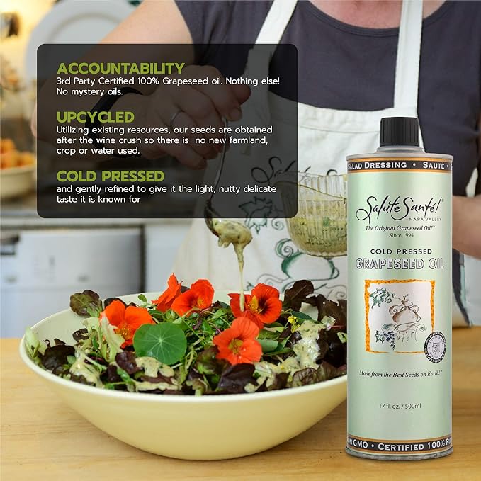 Salute Santé! Cold Pressed Grapeseed Oil – 500 ml 6-Pack — vegetable oil cooking oil grapeseed oil — High Smoke Point Neutral Flavor Ideal for Frying Baking &amp Salad Dressings