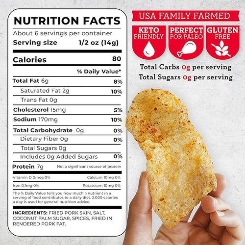 4505 Classic Seasoned Chicharrones Fried Pork Rinds - Chili &amp Salt Flavored Pork Skins - Low Carb Gluten-Free Protein Snack - 3oz (Pack of 12)