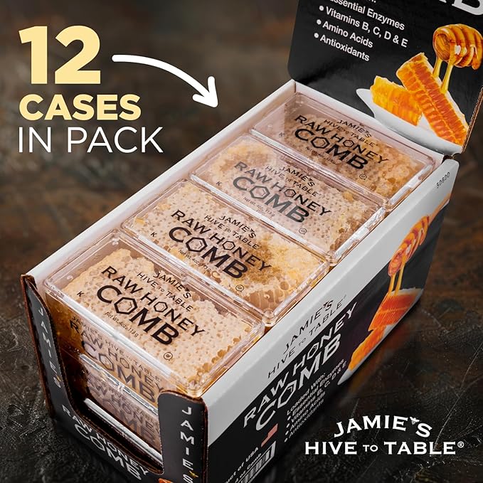 Jamie's Hive To Table 100% Raw Honeycomb 48 Oz (Pack of 12) – All-Natural Pure Georgia Honeycomb – Fresh Georgia Honeycomb with Bee Pollen and Propolis No Additives or Preservatives Non-GMO