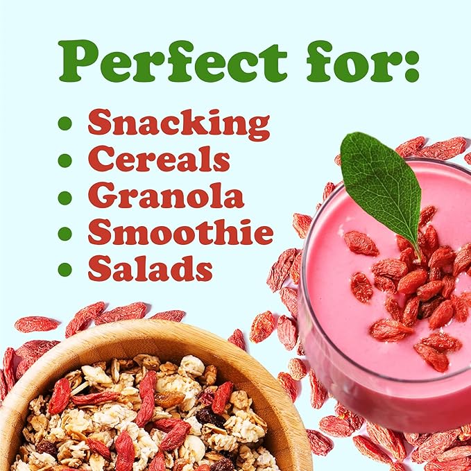 Food to Live Goji Berries 3 Pounds Sun-Dried Large and Juicy Unsweetened Vegan Bulk. High in Iron Vitamins A and C. Fruit Snack. For Baked Goods Tea Smoothie Yogurt Oatmeal