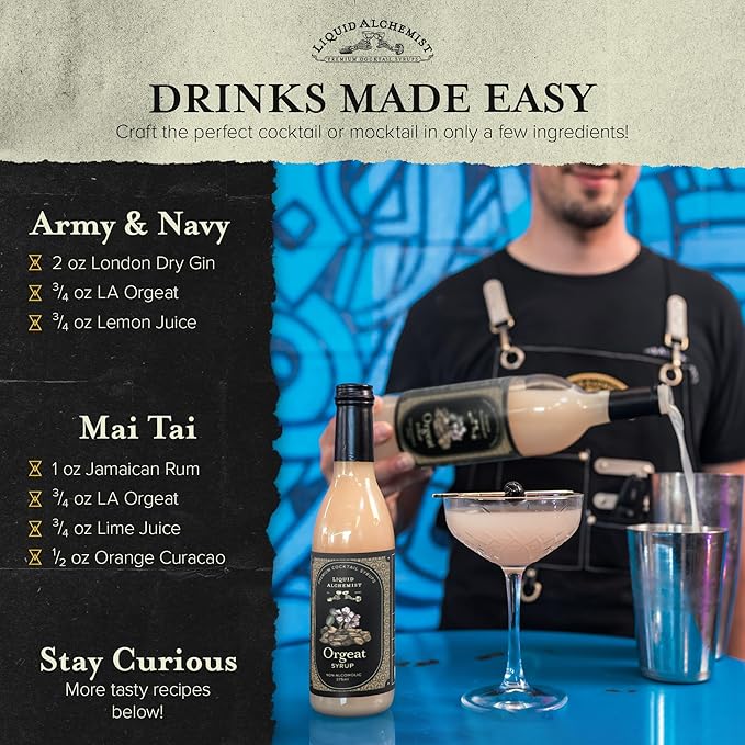 Liquid Alchemist Orgeat Syrup for Cocktails - Real Ingredients Make Our Almond Syrup the Perfect Mai Tai Mix - Non-GMO Gluten Free &amp Vegan (25.4 oz)