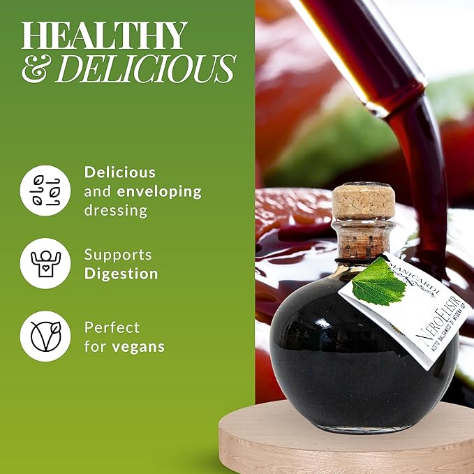 MANICARDI Dense Traditional Balsamic Vinegar of Modena PGI - Extra Thick Italian Black Elisir Perfect for Snacks Pasta Vegetables Salad Dressings Meat - Made in Italy 8.45 Fl Oz (250 ml)