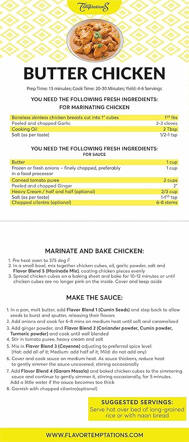 Butter Chicken Makhani Tandoori Chicken Beef Vindaloo Indian food spice kits by Flavor Temptations | Home Cook Authentic Indian Food | Organic Gluten Free No Sodium (6 Spice Kits)
