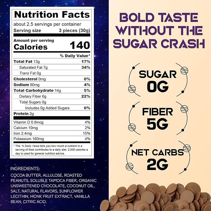 Nebula Snacks P’Nut Butta Chocolate Bites – Zero Sugar Dark Chocolate Bites with Creamy Peanut Butter &amp Sea Salt Core Non-Glycemic Keto-Friendly Dairy-Free and Gluten-Free – 3 Pack