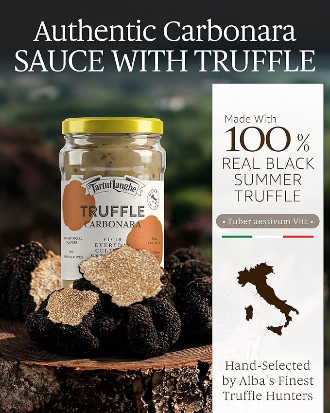 TartufLanghe Black Truffle Carbonara Sauce - Creamy Pasta Sauce with Egg Yolk Cheese and Summer Black Truffle From Italy Authentic Italian Food No Preservatives - 10.05 oz