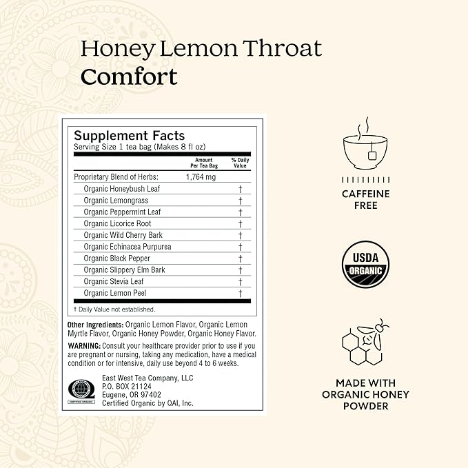 Yogi Tea - Honey Lemon Throat Comfort (6 Pack) - Soothes the Throat - 96 Tea Bags