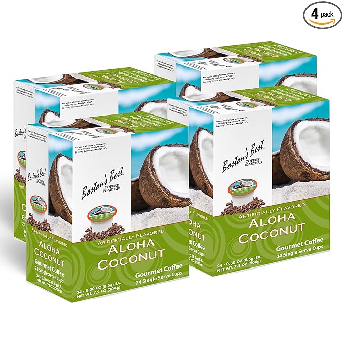Boston’s Best - Aloha Coconut Flavored Delicious Gourmet Coffee Compatible with Keurig Coffee Maker 24 Count (Pack of 4)