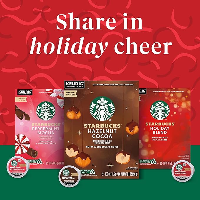 Starbucks K-Cup Coffee Pods Medium Roast Starbucks Holiday Blend Coffee for Keurig Brewers 100% Arabica 1 Box (22 Pods)