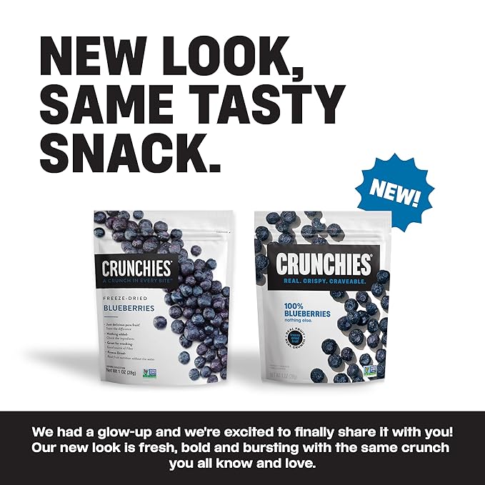 Crunchies Freeze-Dried Fruits 100% All Natural Crispy Fruit Non GMO and Kosher Resealable Freeze Dried Fruit Snack Packs Pack of 6 (Blueberries)
