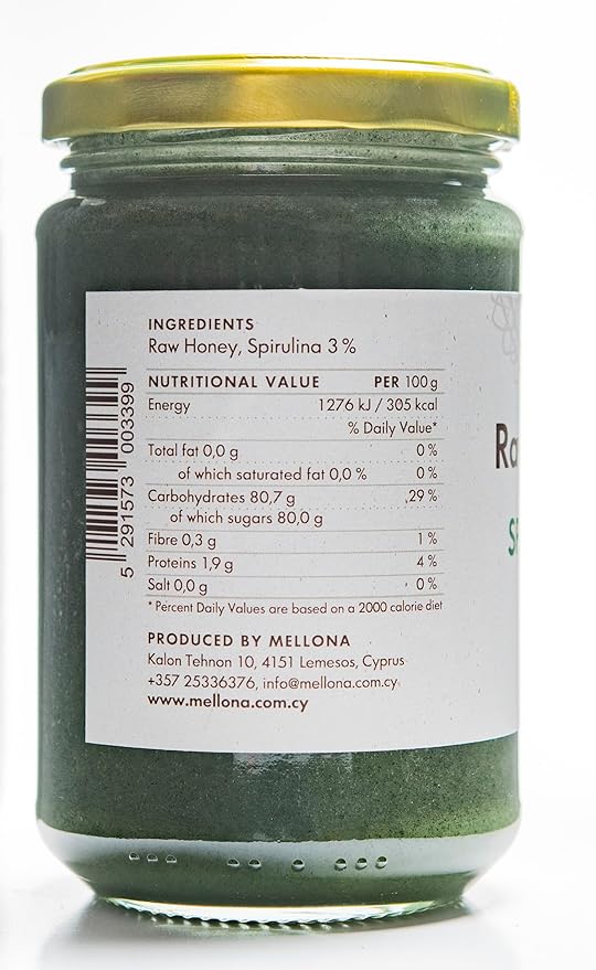 Mellona 100% Raw &amp Natural Creamy Honey with Spirulina- Creamed Raw Honey with Unheated &amp Unfiltered Superfood - Food comes with pure Natural Sweetness 400 Gram
