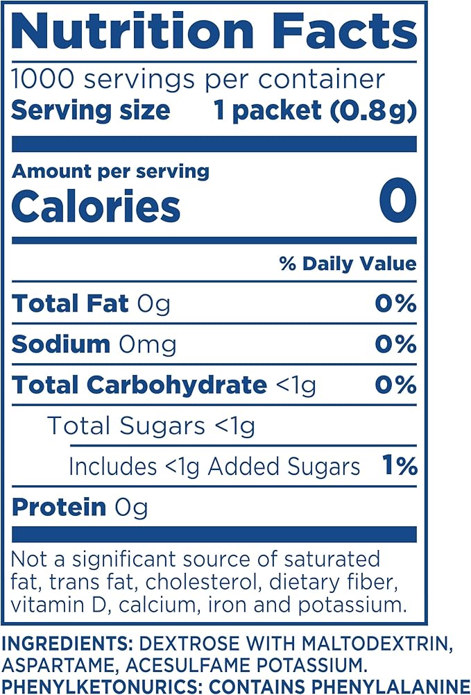 EQUAL 0 Calorie Sweetener Aspartame and Acesulfame-K Sweetener Packets Zero Calorie Sugar Alternative Erythritol Free 2000 Ct (Pack of 1)