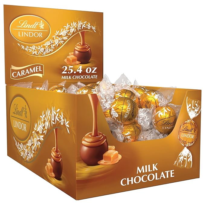 Lindt LINDOR Caramel Milk Chocolate Candy Truffles Milk Chocolate Candy with Smooth Melting Truffle Center 25.4 oz. 60 Count