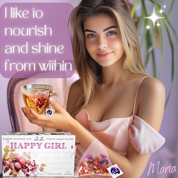 2 Pack of Dr. Lu's Happy Girl Tea | 100% Natural Herbal Tea for Hormone Balance Menstrual PMS PCOS &amp Menopause | Antioxidant &amp Anti-Aging Rose Tea with Raspberry Leaf Cranberries Goji Ber