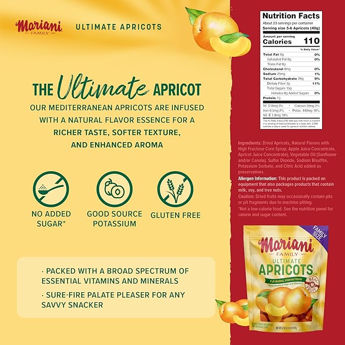 Mariani Ultimate Dried Apricots - 32oz Bulk Family Value Size Dried Fruit No Sugar Added Non-GMO Gluten-Free Resealable Pouch Great for Snacking &amp Baking Soft &amp Sweet Mediterranean Dry