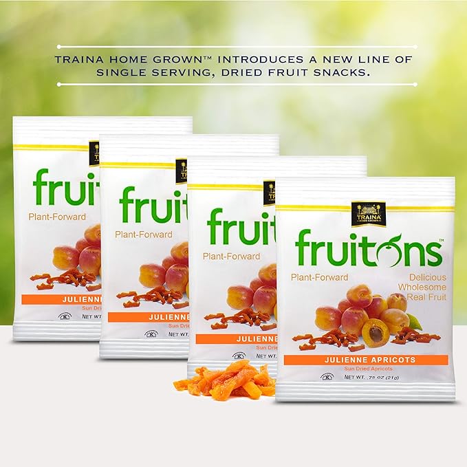 Traina Home Grown Fruitons Sun Dried Apricots - No Added Sugar Non GMO Gluten Free .75 oz bags (Pack of 18)