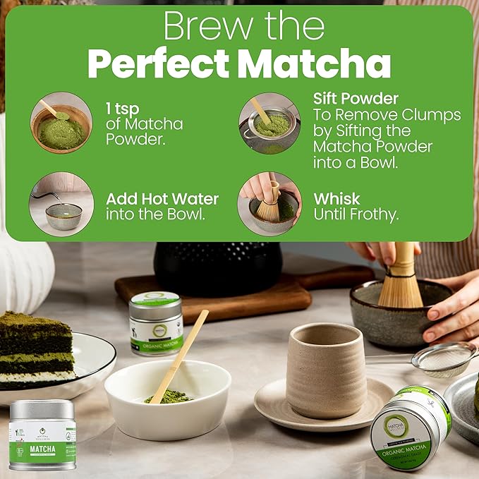 Matcha Wellness Ceremonial Grade Matcha Powder – Organic First Harvest Japanese Green Tea from Kyoto – 1.4oz – No Sugar No Additives No Gluten