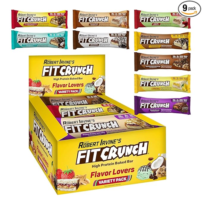 FITCRUNCH Snack Size Protein Bars 6-Layer Baked Bar 3g of Sugar Gluten Free &amp Soft Cake Core (9 Count Flavor Lovers)