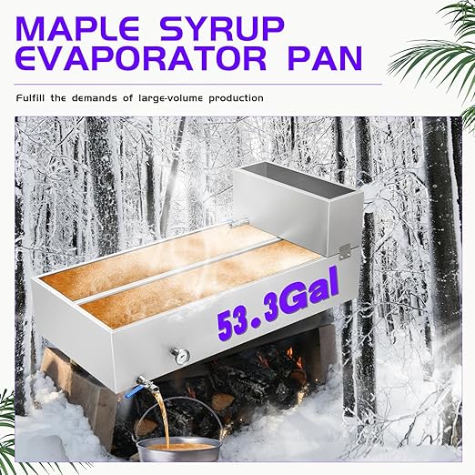 Maple Syrup Evaporator Pan 48 x 24 x 18.7 Inch Maple Syrup Pan 53.3 Gal 304 Stainless Steel Maple Syrup Evaporator Boiling Maple Syrup with Valve and Thermometer and Divided