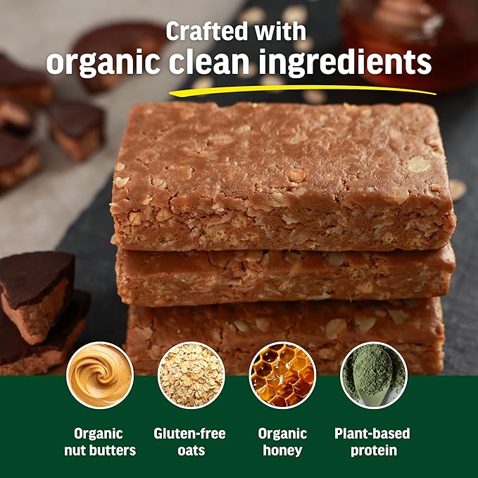 Kate’s Real Food Organic Protein Bars – (Peanut Butter Cup 2.2 oz Pack of 12) – Plant Based Protein Bars - Gluten Free Soy Free Non GMO Whole Grains and All Natural