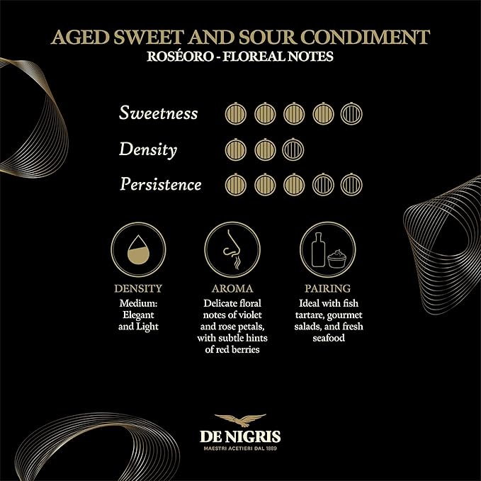 De Nigris Excellence Line - Roseoro Sweet Red Wine Vinegar 85 Oz (250ml) | with Balsamic Vinegar From Modena Italy Sweet And Sour Condiment | Aged (RosèOro)