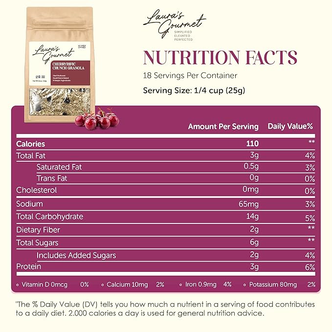 Laura's Gourmet Granola - CherryRific Crunch - Gluten Soy &amp Dairy Free - Organic Agave Chewy Tart Cherries &amp Flax Vegan Artisan Chef's Trifecta of Taste Texture &amp Mouthfeel - 16 OZ