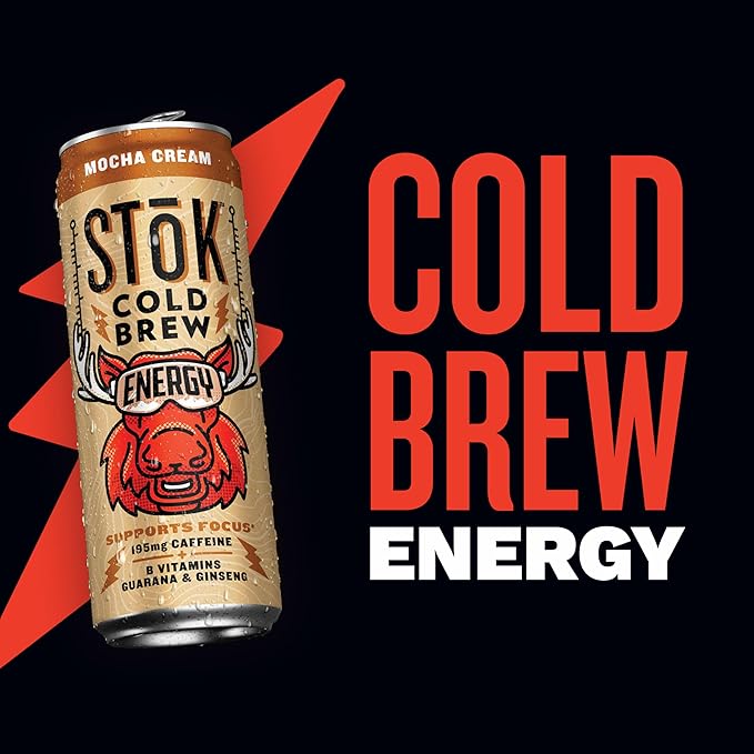 SToK Cold Brew Energy Mocha Cream Energy Coffee Beverage with 195mg Caffeine to Help Support Focus Canned Coffee with B-Vitamins Guarana and Ginseng 11 fl oz 12pk