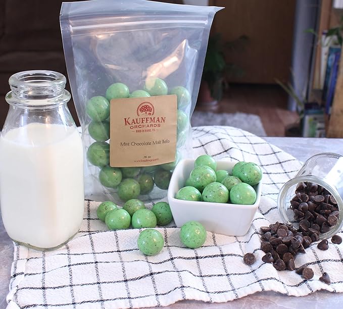 Kauffman Orchards Green Mint Chocolate Malt Balls 14 Ounce Bag (Pack of 3)