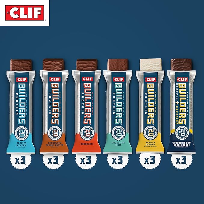 CLIF BUILDERS Protein Bars - 6-Flavor Variety Pack - 20g Plant Based Protein - Gluten Free - Non-GMO - Low Glycemic - No Artificial Sweeteners - 2.4 oz. (18 Count)