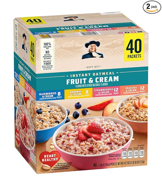 Quakers Instant Oatmeal Fruit &amp Cream Variety Pack 1.05 oz Packets 40 Count