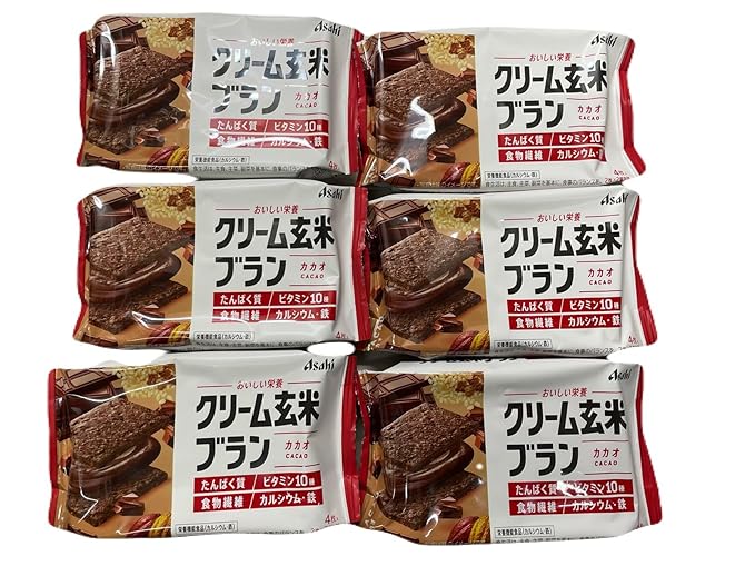 Asa hi Cream Genmai Bran Cacao Protein Bar 72g (Pack of 6) Delicious Crunchy Cacao Flavored Brown Rice &amp Wheat Bran with Chocolate Cream Japanese Nutrition Cereal Bar Snacks MADE IN JAPAN Limi